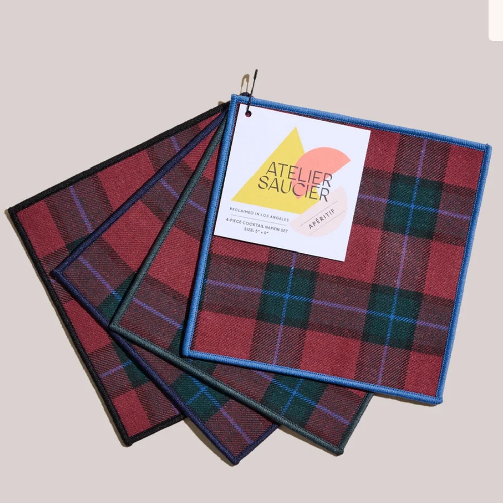 Atelier Saucer Jubilee Plaid Cocktail Napkins — Set of 4